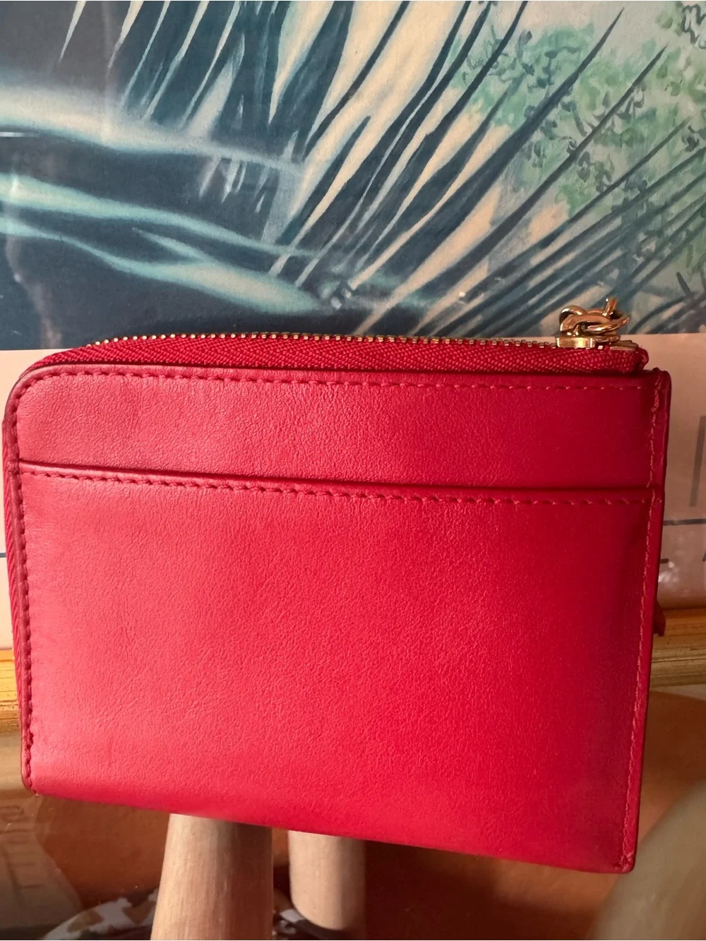 Jimmy Choo Red Leather Zip Around Coin Purse Card Case Tassel